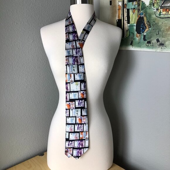 Giorgio Passigatti Moda Italiana Silk Necktie - Traveling Currencies - Picture 1 of 6